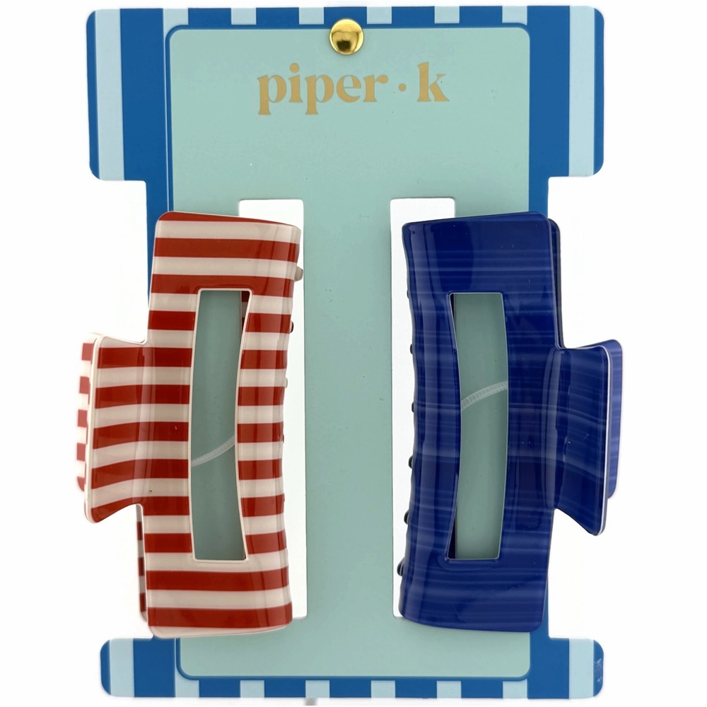 Piper K Americana Hair Claw Clips Set of 2 Red White Blue